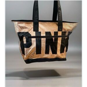 VS pink large/XL rose gold/black w/logo ribbon tote bag/purse pocketbook bag
